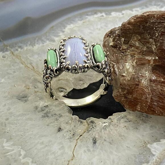 Carolyn Pollack Sterling Silver Blue Lace Agate & Green Variscite Ring For Women - Picture 5 of 10